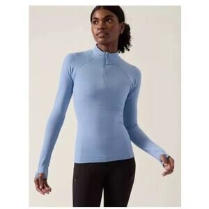 ATHLETA Momentum Activewear Shirt Blue Seamless Long Sleeves Zip Up Women's XL